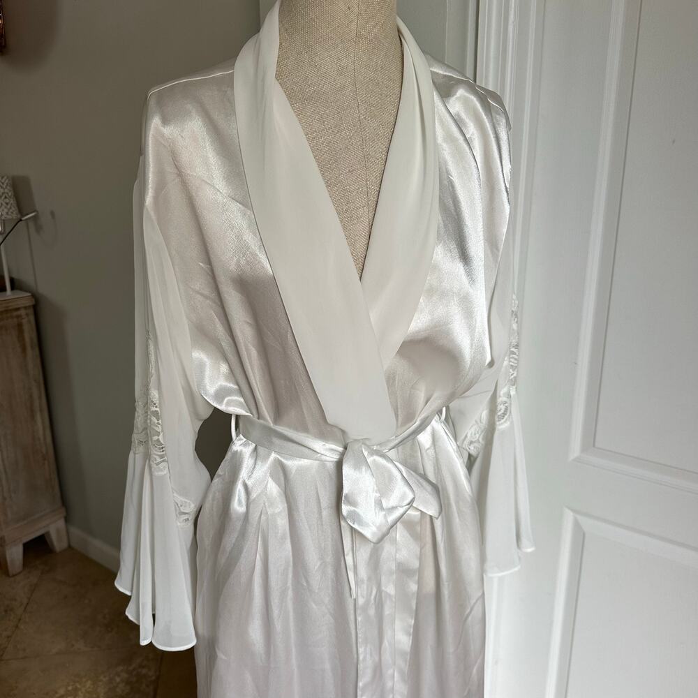 Vintage Oscar de la Renta Pink Label White Satin Bridal Robe Sz L - Picture 3 of 10